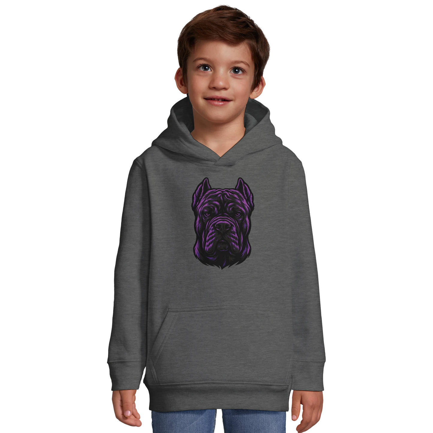 Sweat-shirt à capuche enfant gris tête Cane Corso