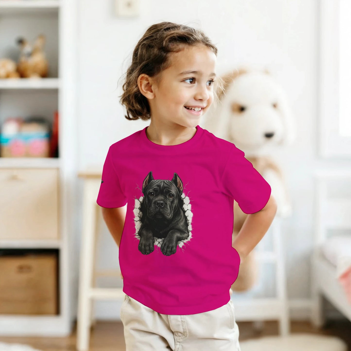 T-shirt enfant unisexe classique ras du cou fuchsia Cane Corso trou