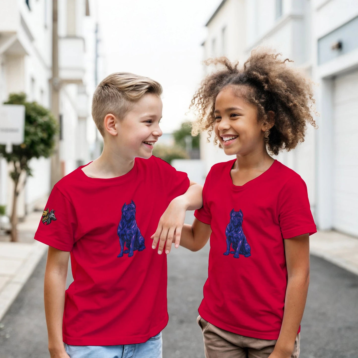 T-shirt enfant classique ras du cou Cane Corso 2 avec logo sur manche droite MolossDesign