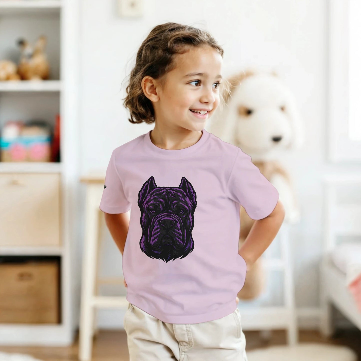 T-shirt enfant unisexe classique ras du cou rose tête Cane Corso