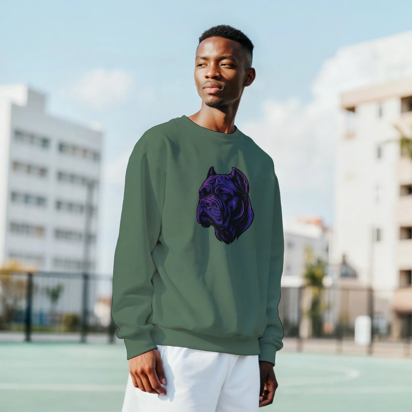 Sweat-shirt adulte unisexe classique ras du cou vert tête Cane Corso