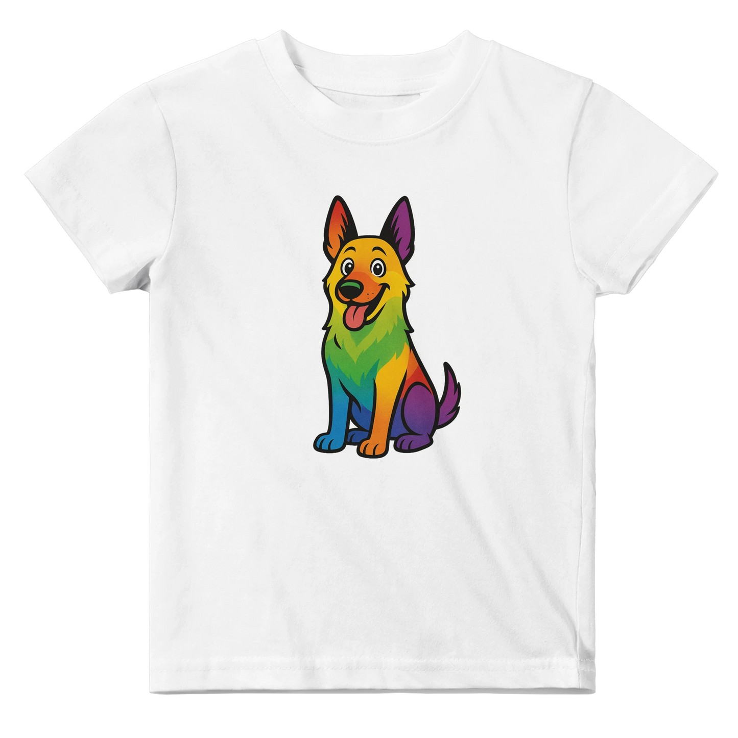 T-shirt bébé blanc coton manches courtes Malinois arc en ciel
