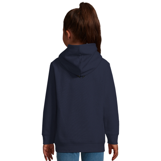 Marque MolossDesign | Sweat-shirt à capuche enfant mélange recyclé Dobermann doré assis1 avec logo sur le dos MolossDesign