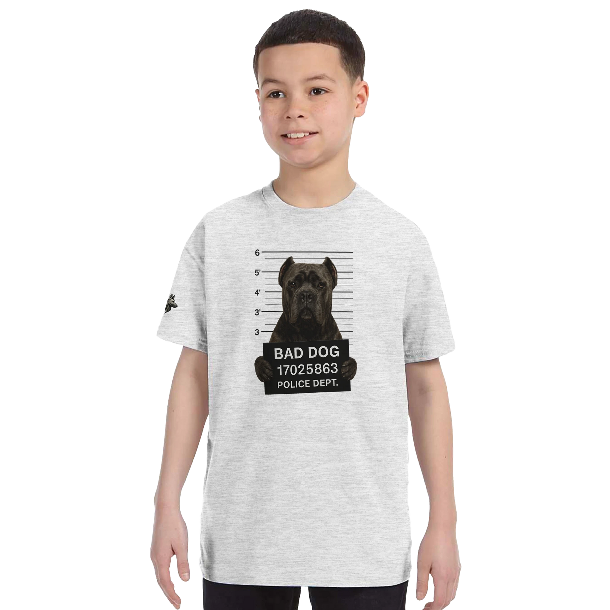 T-shirt enfant unisexe classique ras du cou gris clair Bad Dog Cane Corso