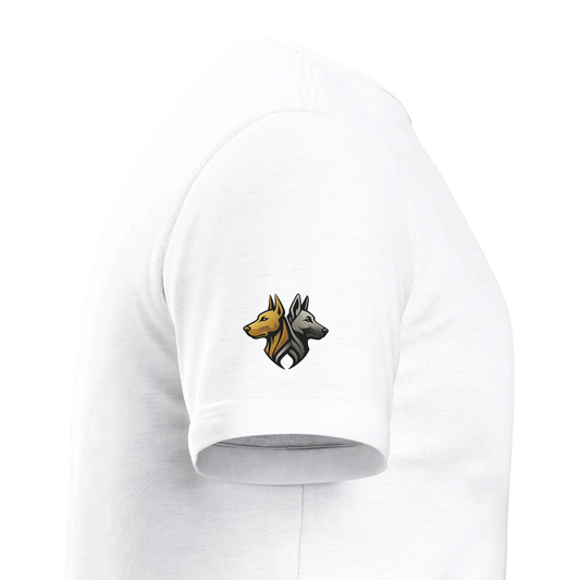 Marque MolossDesign | T-shirt enfant classique ras du cou Malinois humour1 avec logo sur manche droite MolossDesign