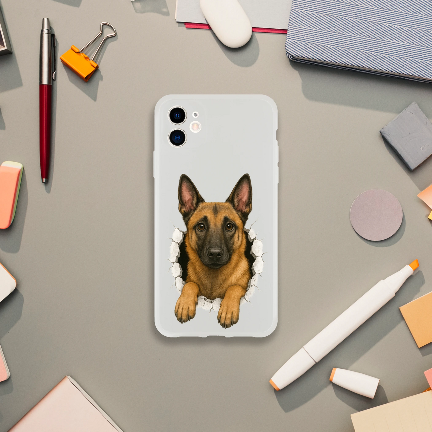 Coque pour Iphone Malinois trou mur2