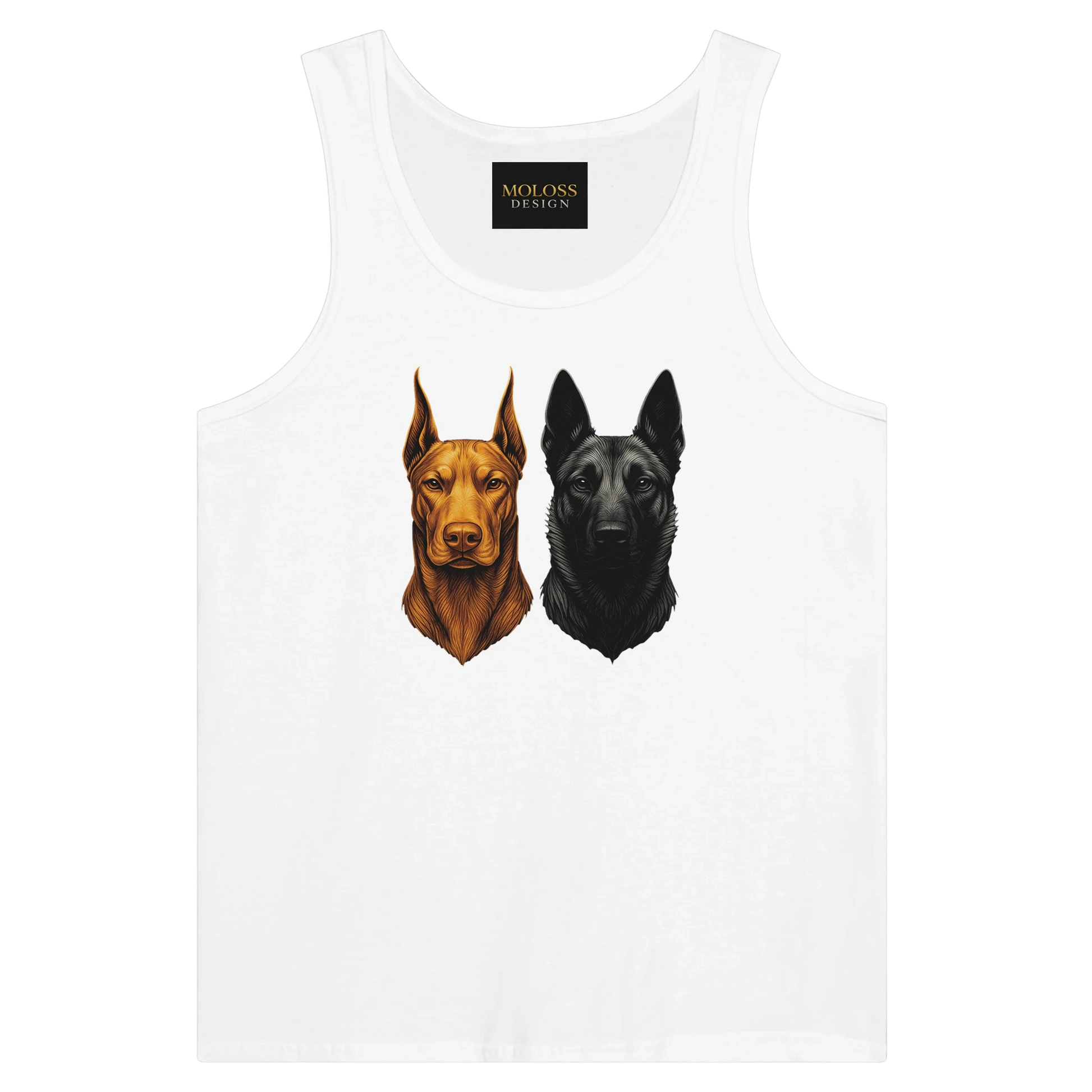 Débardeur adulte unisexe premium blanc tête Dobermann+Malinois