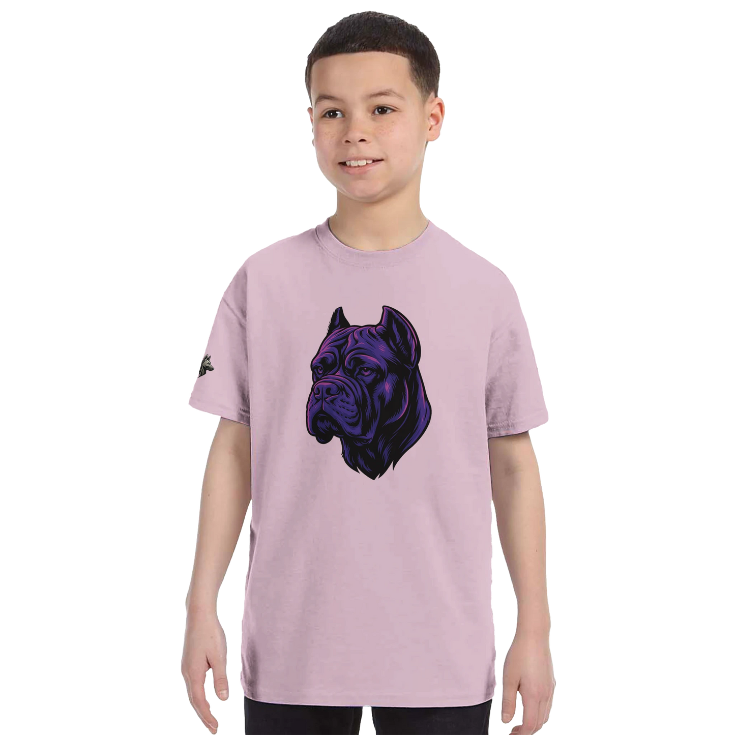 T-shirt enfant unisexe classique ras du cou rose tête cane Corso