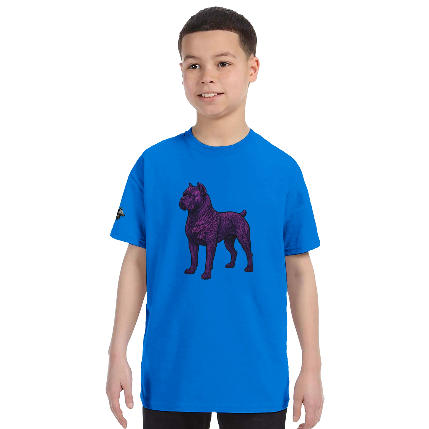 T-shirt enfant unisexe classique ras du cou bleu Cane Corso+Dragon