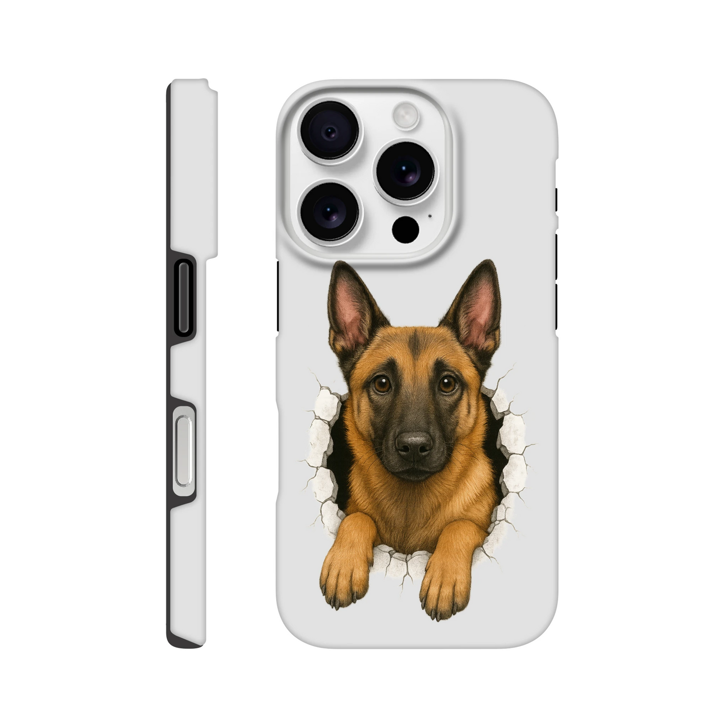 Coque résistante pour Iphone Malinois trou mur2
