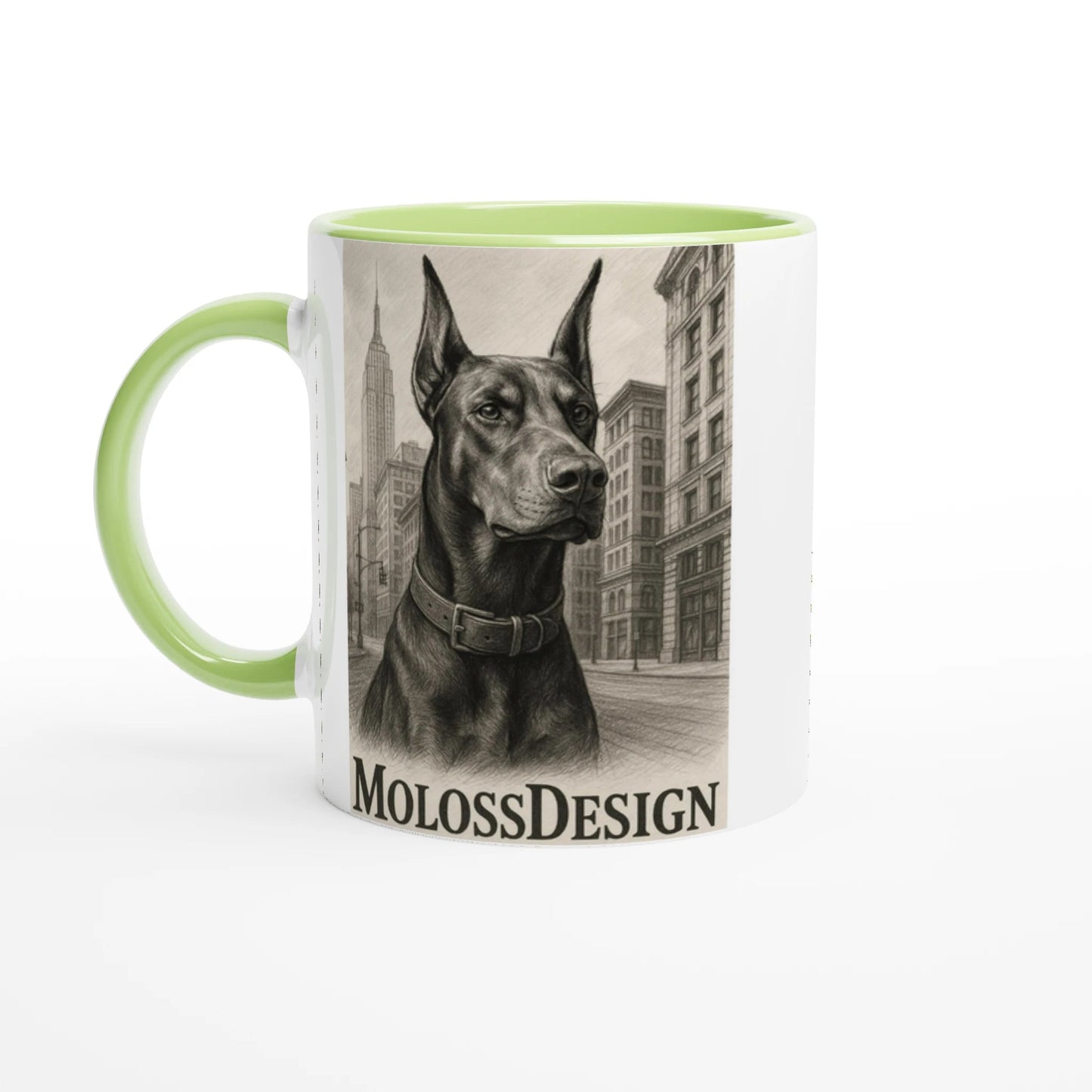 Mug en céramique blanche 325 ml (11 oz) avec intérieur coloré-Affiche Dobermann au crayon noir1 MolossDesign