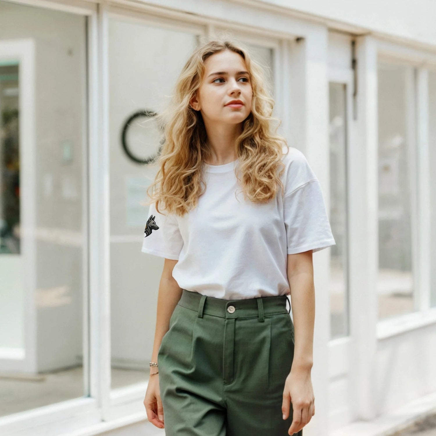 T-shirt adulte unisexe classique ras du cou avec logo sur manche droite MolossDesign