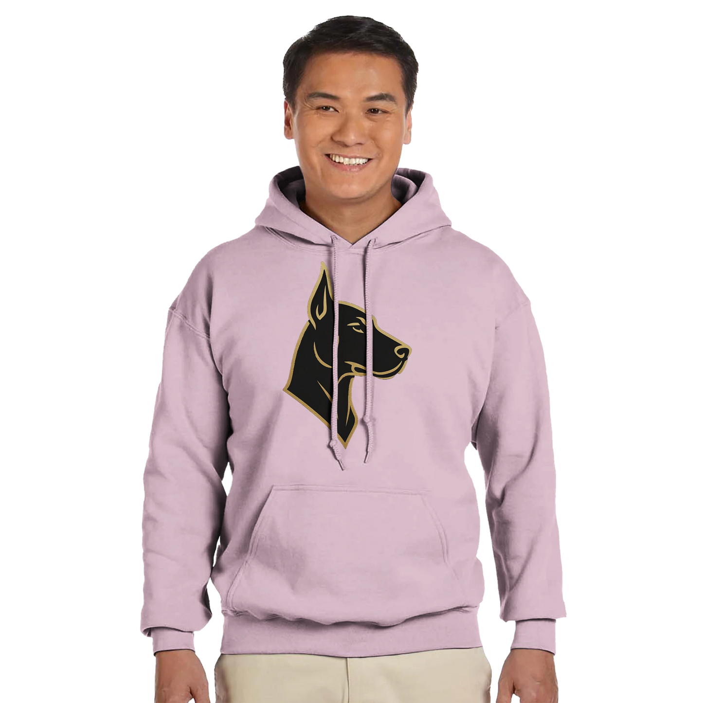 Sweat à capuche adulte unisexe classique rose tête Dobermann