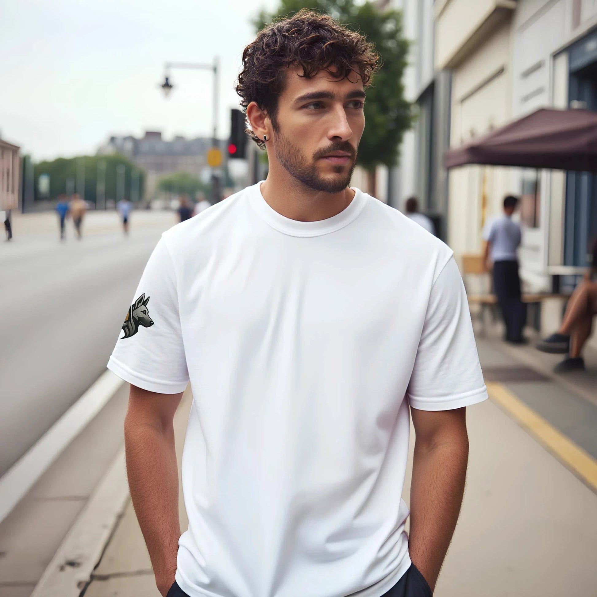 T-shirt adulte unisexe classique ras du cou avec logo sur manche droite MolossDesign