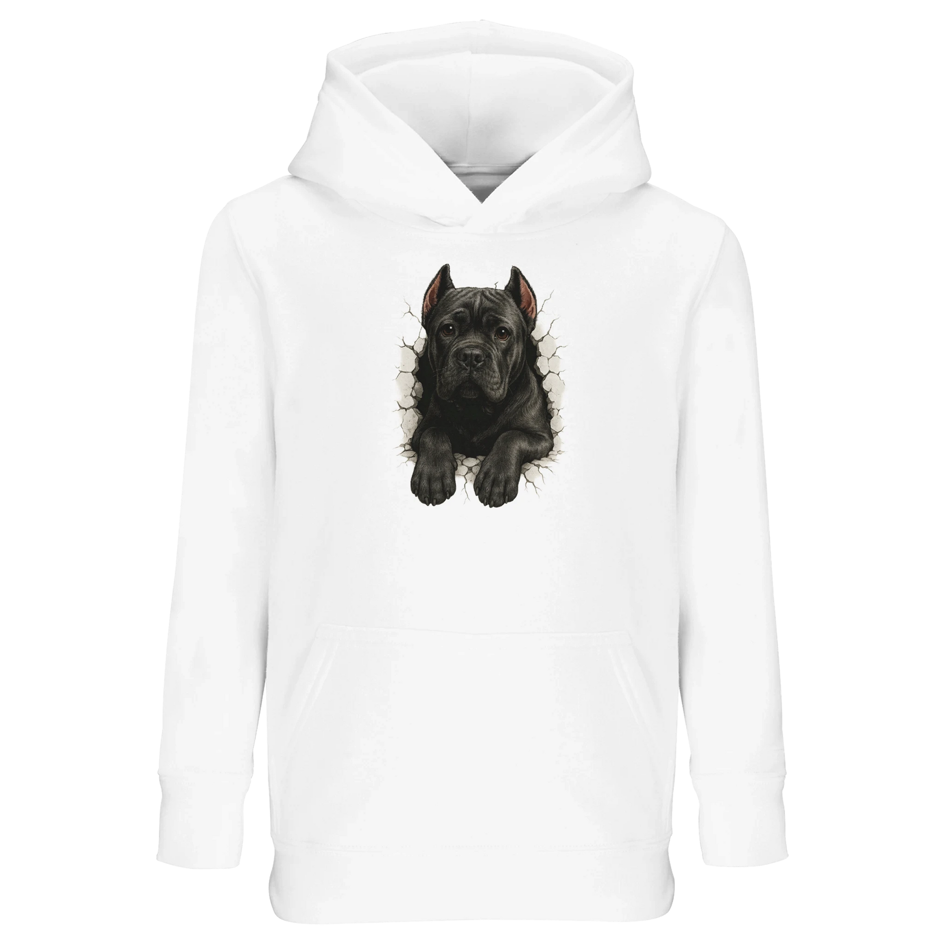Sweat-shirt à capuche enfant blanc Cane Corso trou mur