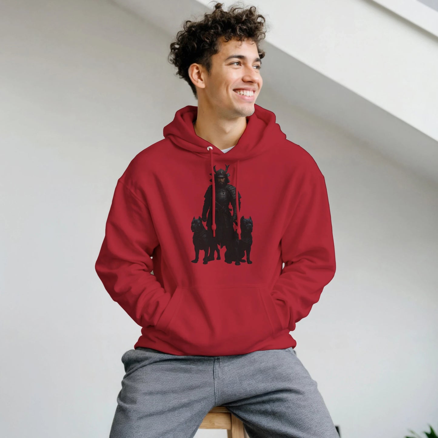 Sweat à capuche adulte unisexe classique rouge Samourai+Cane Corso