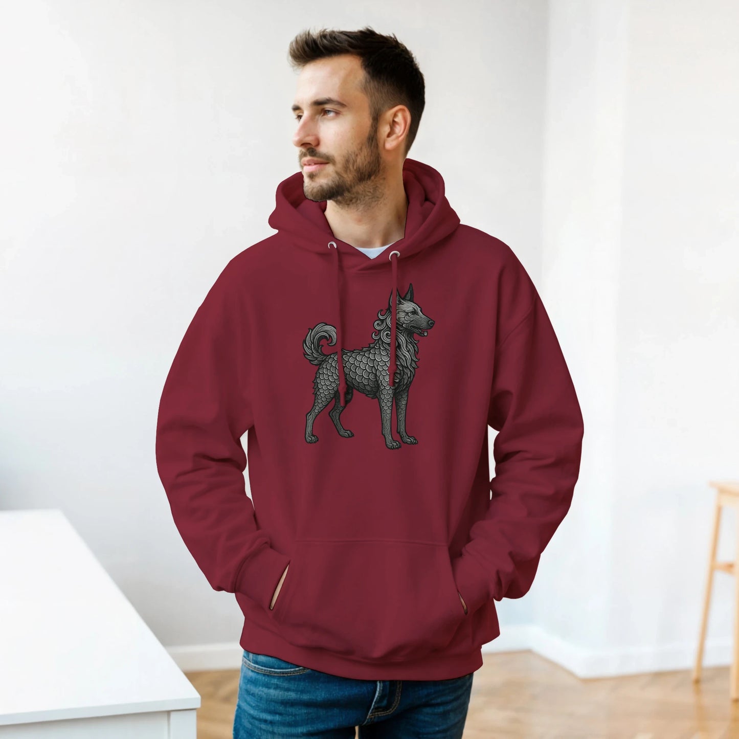 Sweat à capuche adulte unisexe classique rouge Dragon Malinois