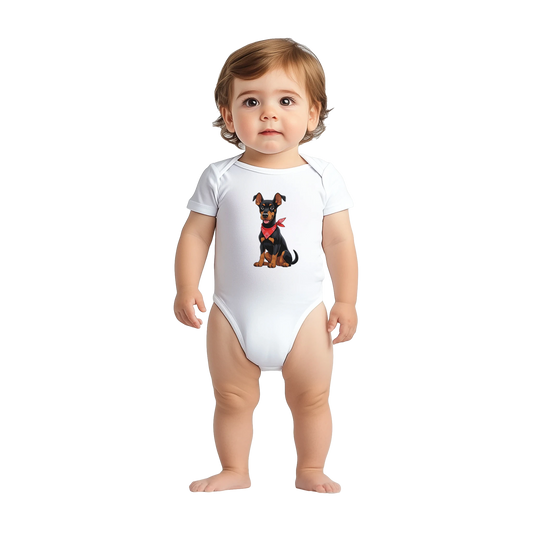 Body bébé blanc coton manches courtes Dobermann