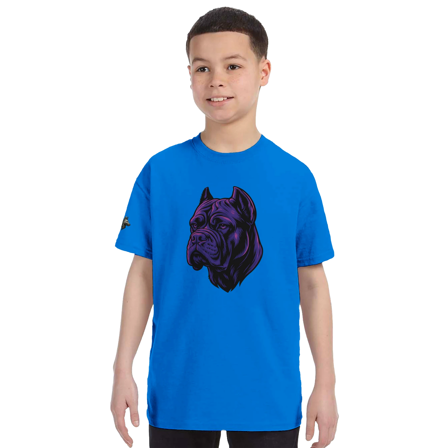 T-shirt enfant unisexe classique ras du cou bleu tête cane Corso