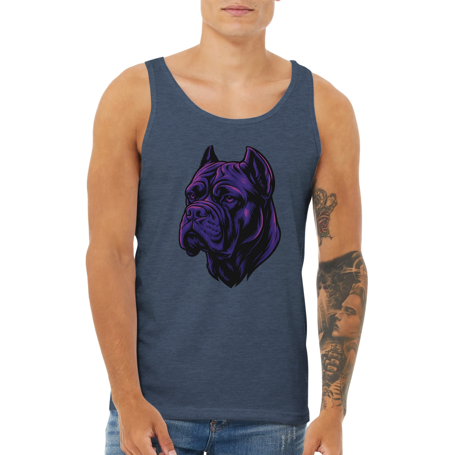 Débardeur adulte unisexe premium bleu chiné tête Cane Corso