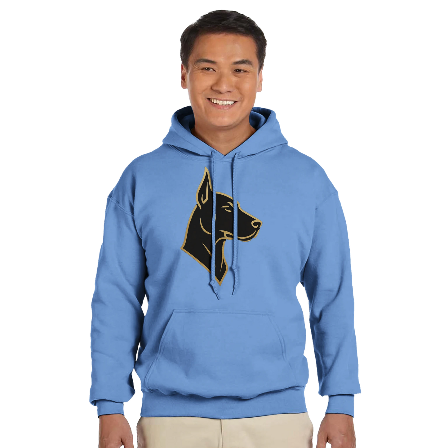 Sweat à capuche adulte unisexe classique bleu tête Dobermann