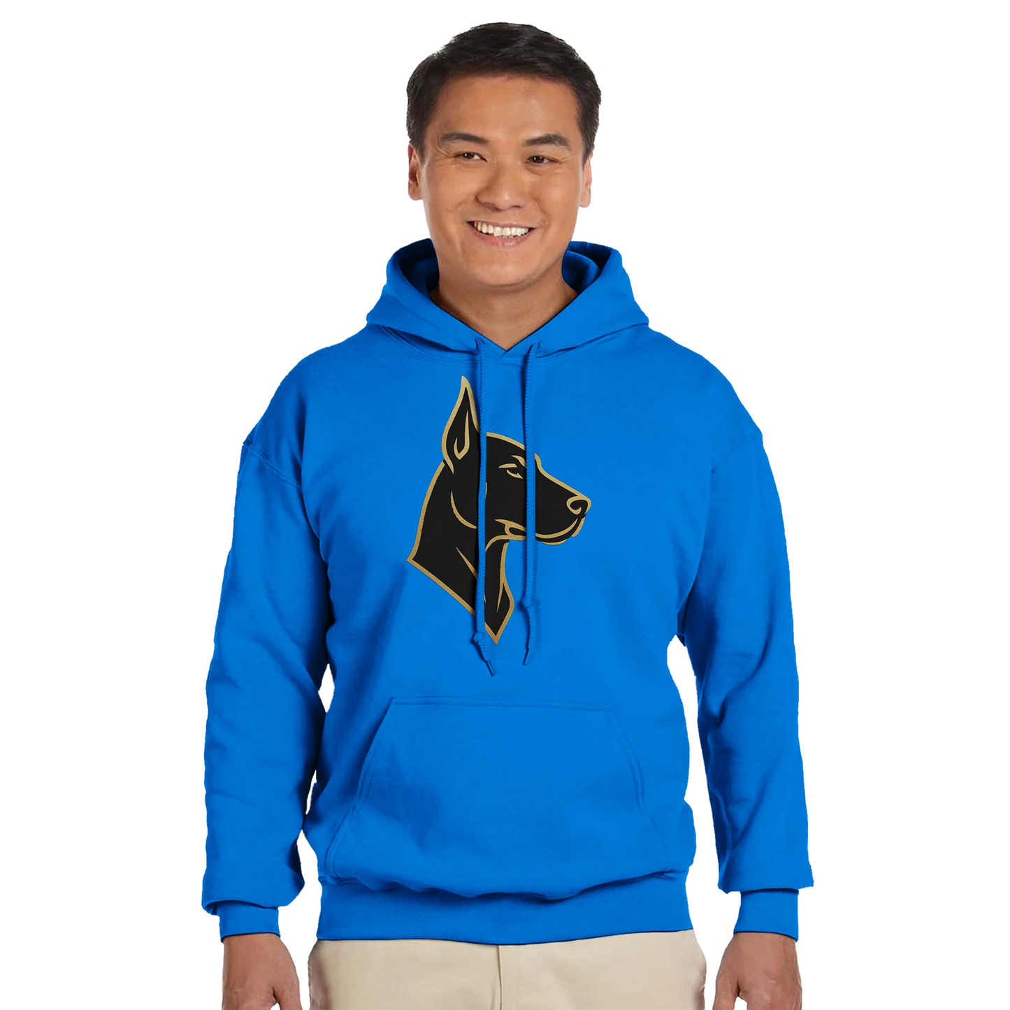 Sweat à capuche adulte unisexe classique bleu tête Dobermann