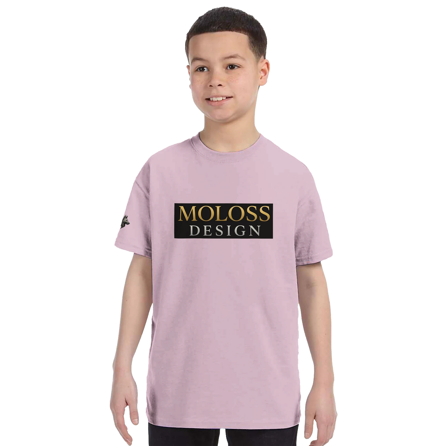 T-shirt enfant classique ras du cou MolossDesign avec logo sur manche droite MolossDesign