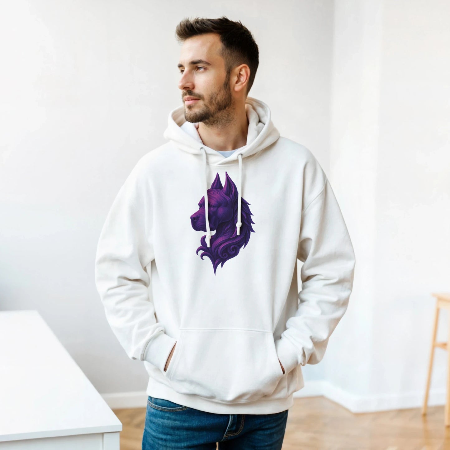 Sweat à capuche adulte unisexe classique blanc tête majestueuse Cane Corso