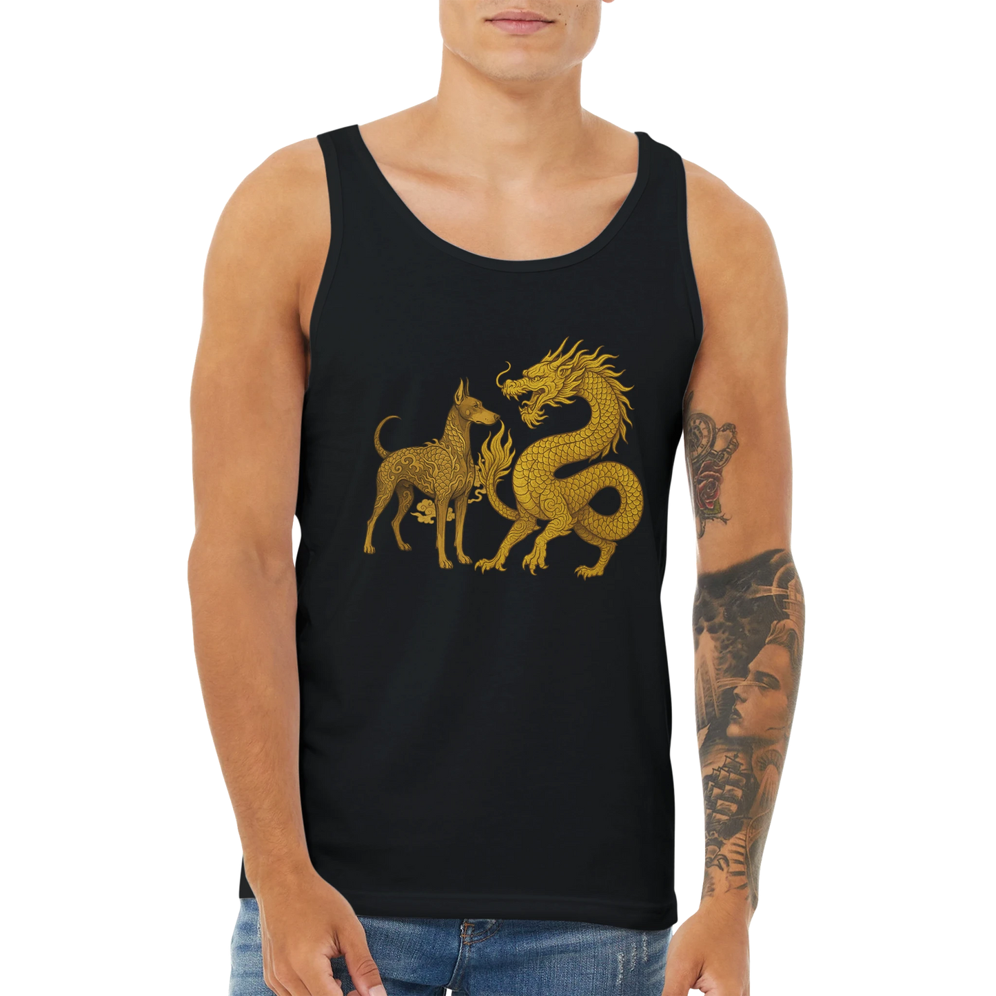 Débardeur adulte unisexe premium noir Dobermann+Dragon 