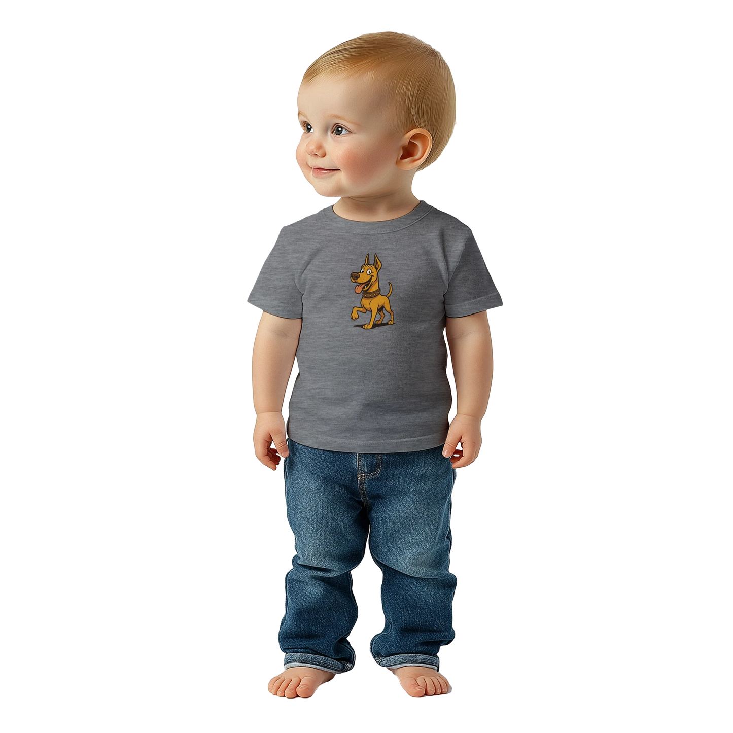 T-shirt bébé classique ras du cou Dobermann humour1 avec logo sur le dos MolossDesign