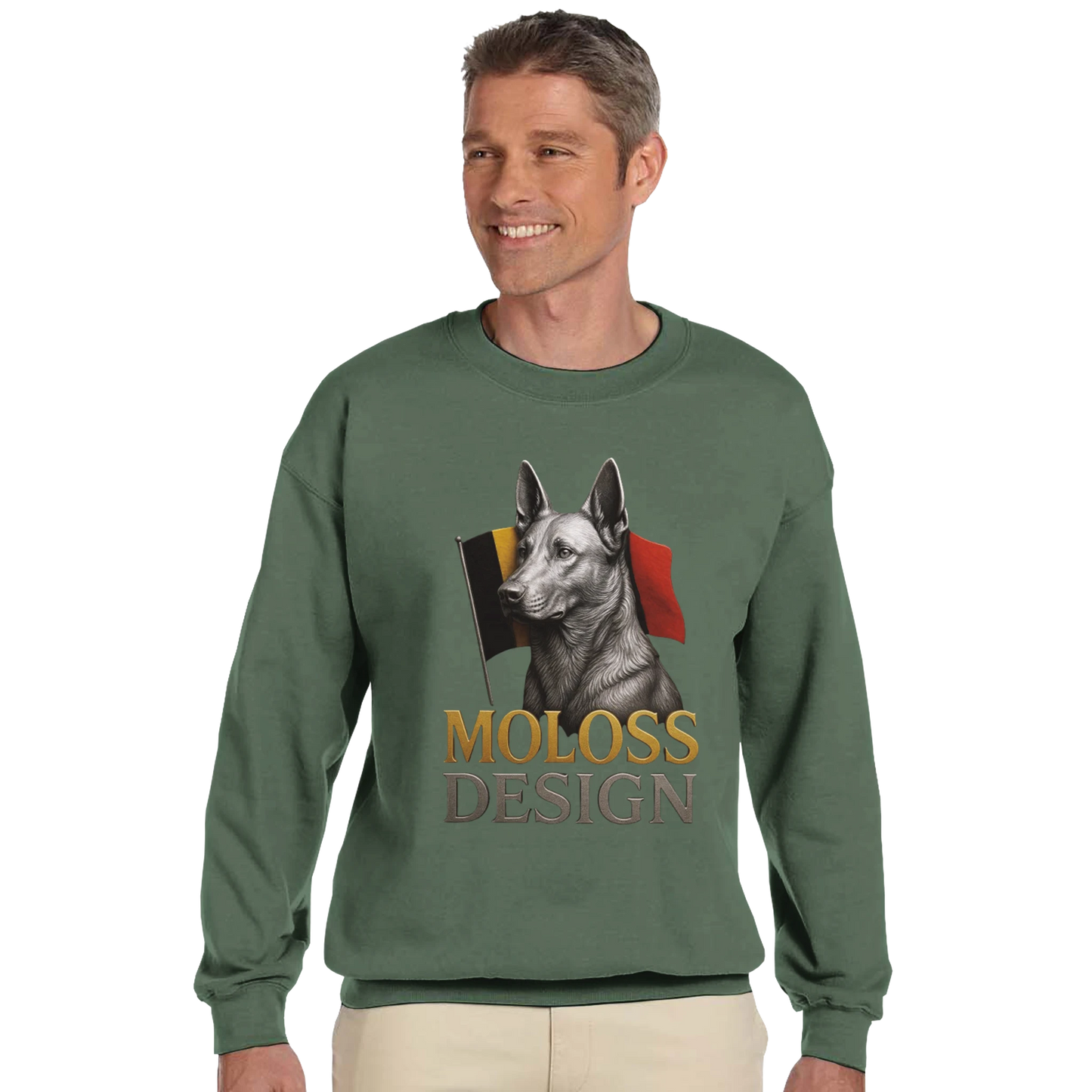 Sweat-shirt adulte unisexe classique ras du cou vert Malinois+drapeau