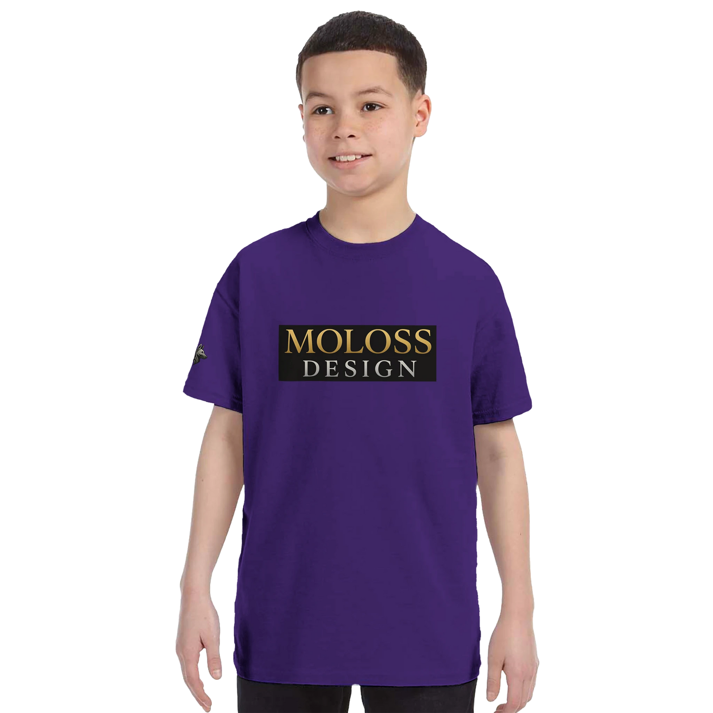 T-shirt enfant classique ras du cou MolossDesign avec logo sur manche droite MolossDesign