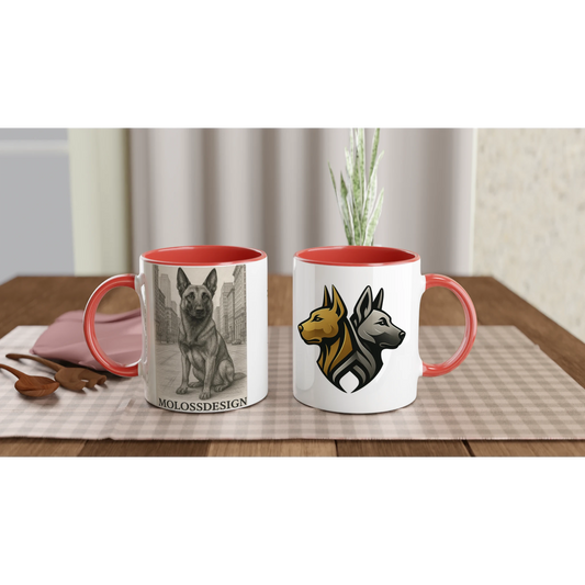 Mug céramique blanche 325 ml (11 oz) intérieur coloré rouge-affiche Malinois au crayon