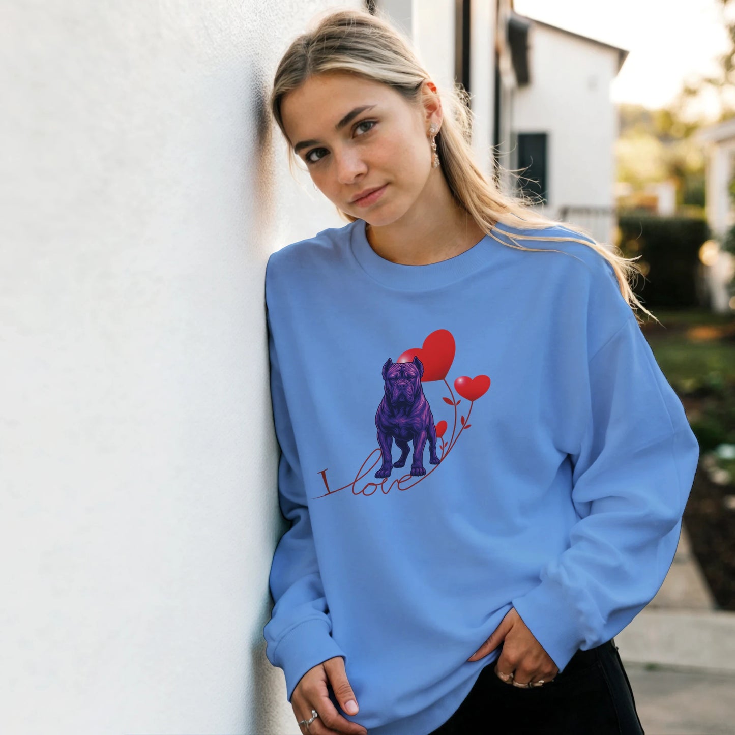 weat-shirt adulte unisexe classique ras du cou bleu I love Cane Corso