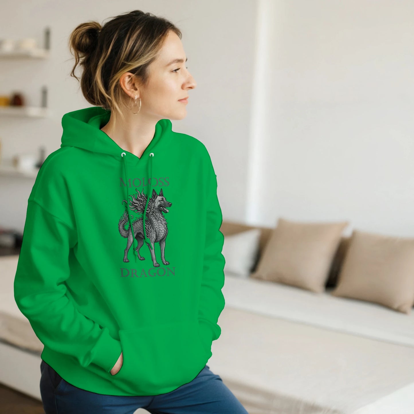 Sweat à capuche adulte unisexe classique vert Moloss Dragon Malinois