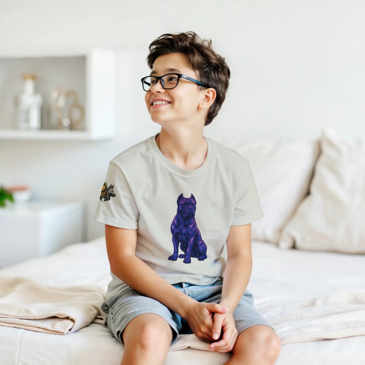 T-shirt enfant classique ras du cou Cane Corso 2 avec logo sur manche droite MolossDesign