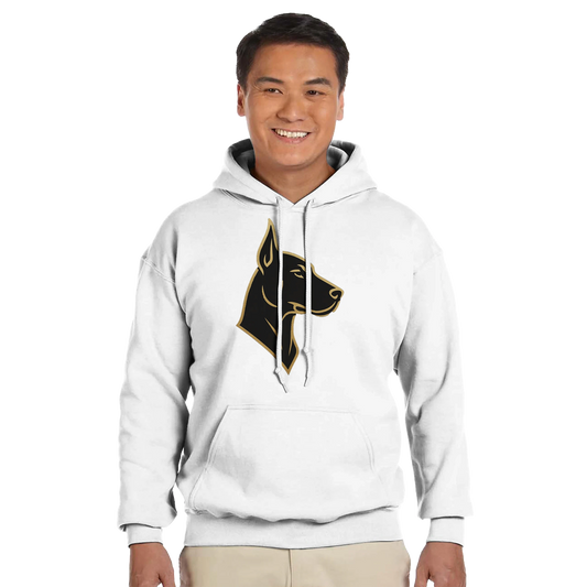 Sweat à capuche adulte unisexe classique blanc tête Dobermann