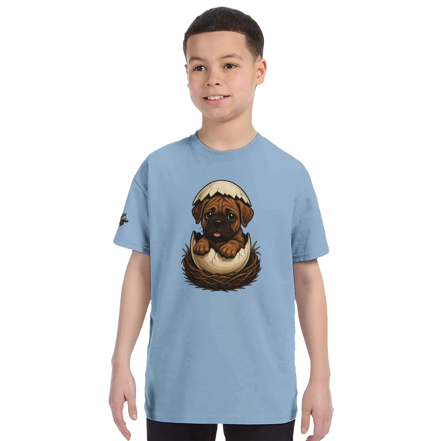 T-shirt enfant unisexe classique ras du cou bleu Cane Corso marron nid