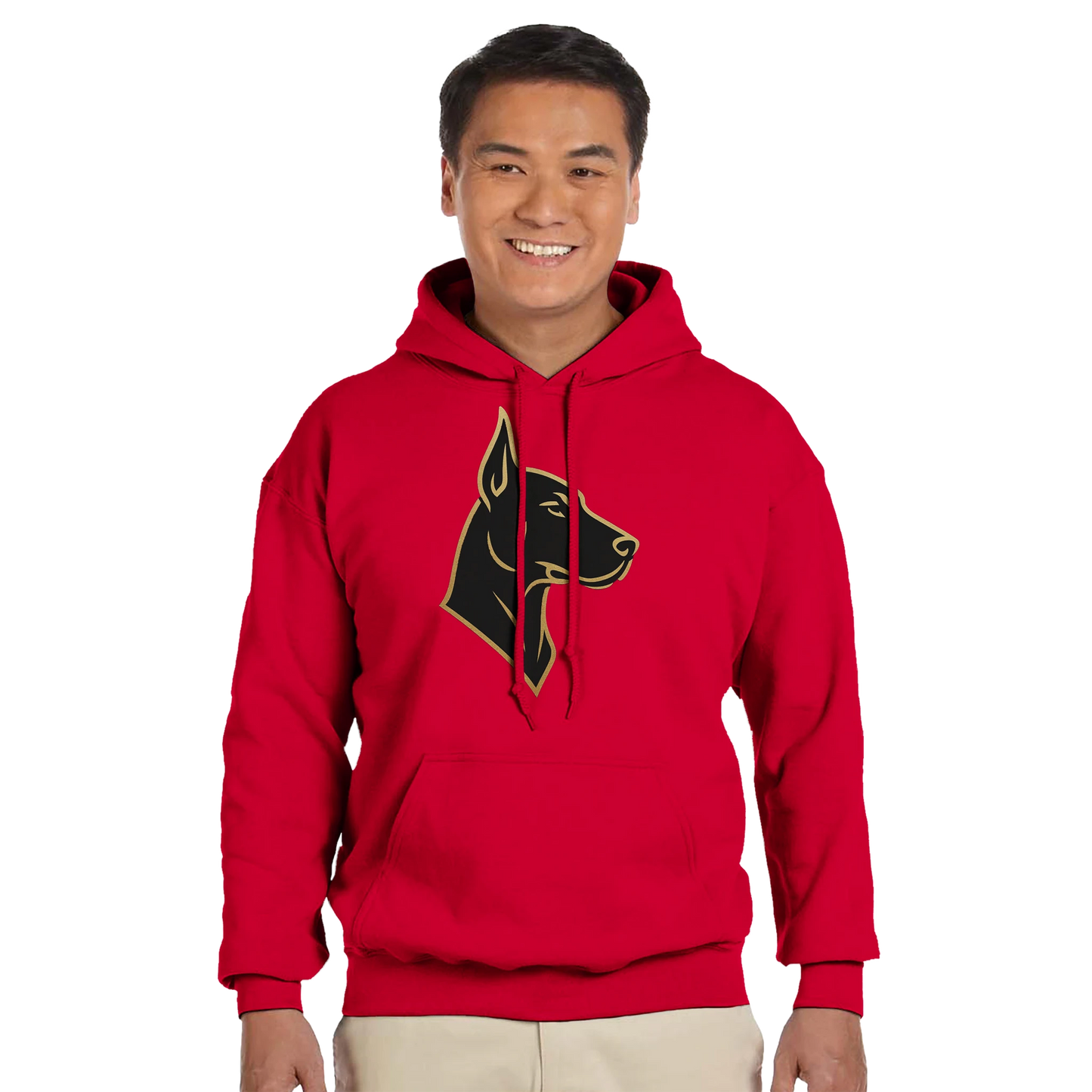 Sweat à capuche adulte unisexe classique rouge tête Dobermann