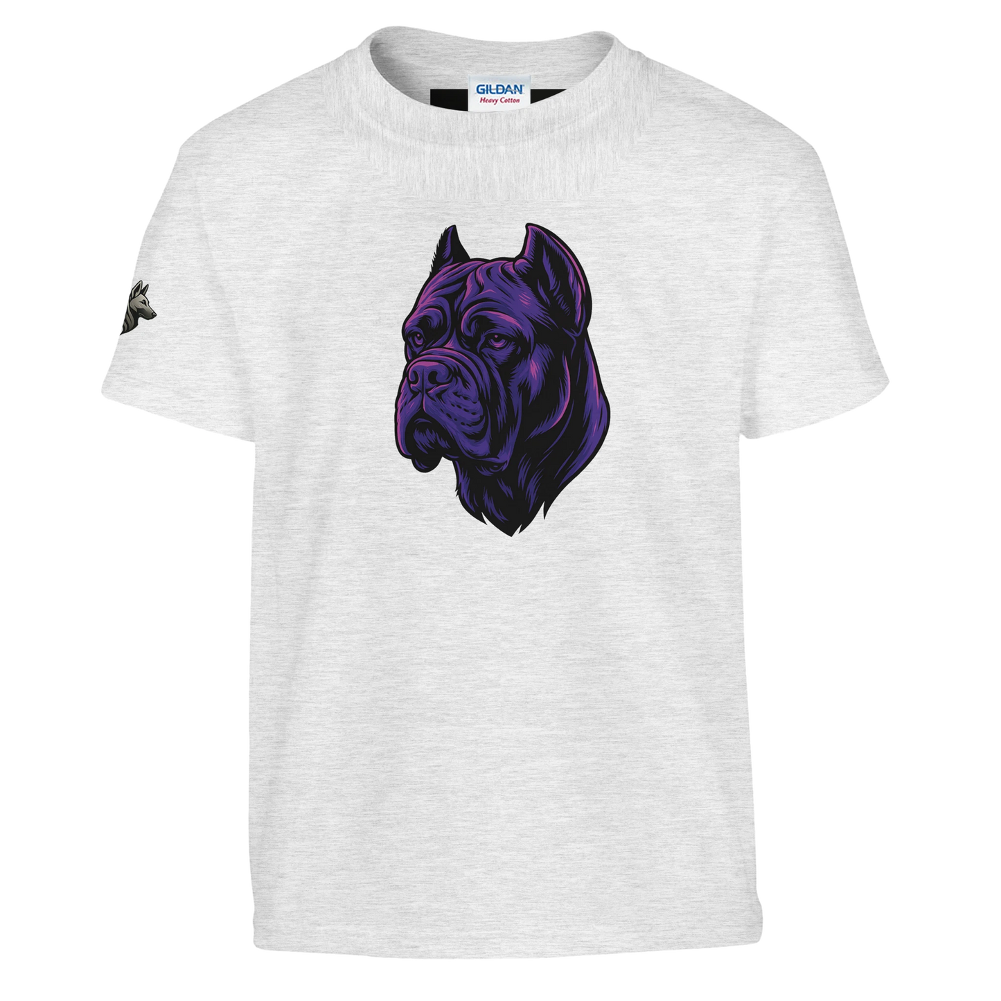T-shirt enfant classique ras du cou tête Cane Corso 1 avec logo sur manche droite MolossDesign