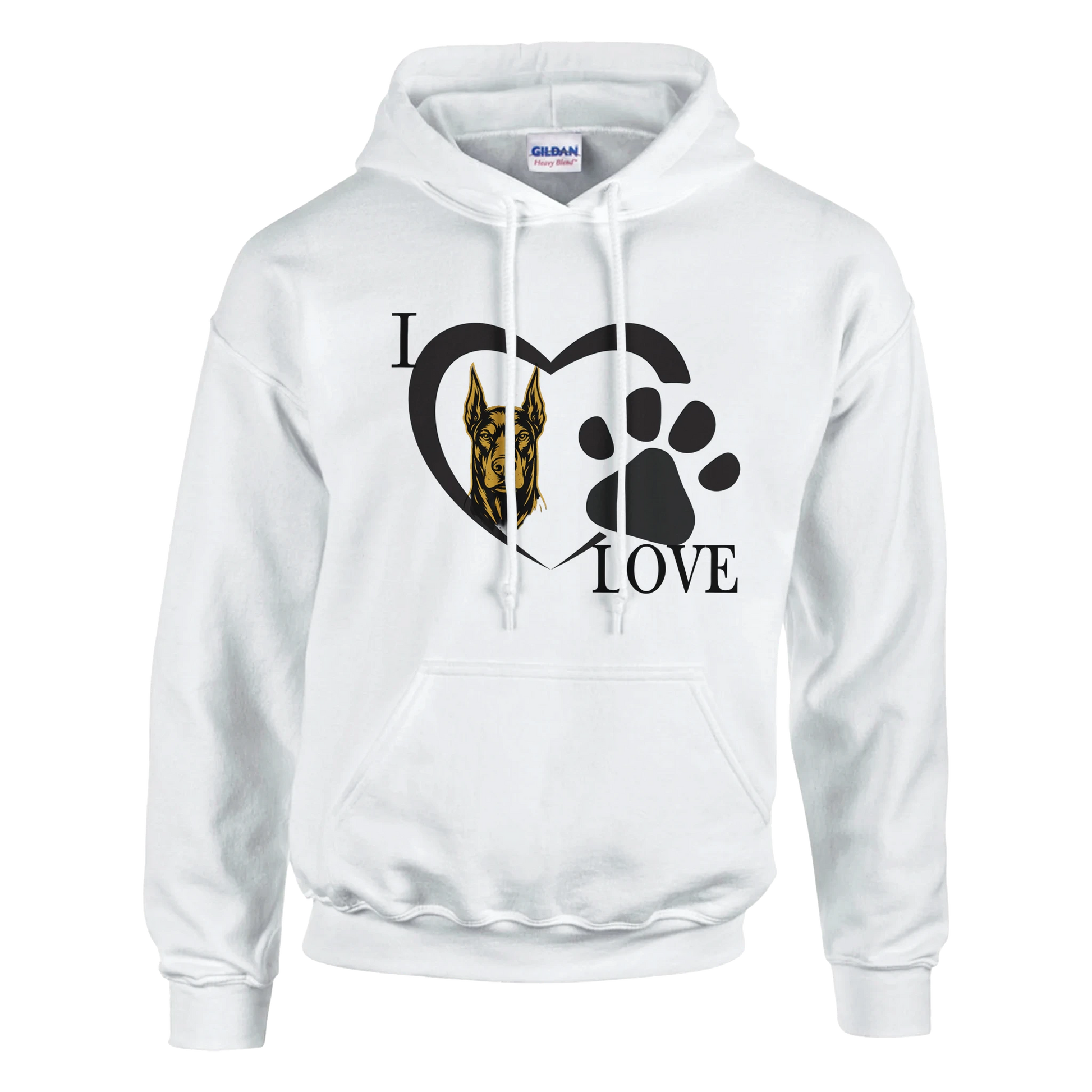 Sweat à capuche adulte unisexe classique blanc I love Dobermann