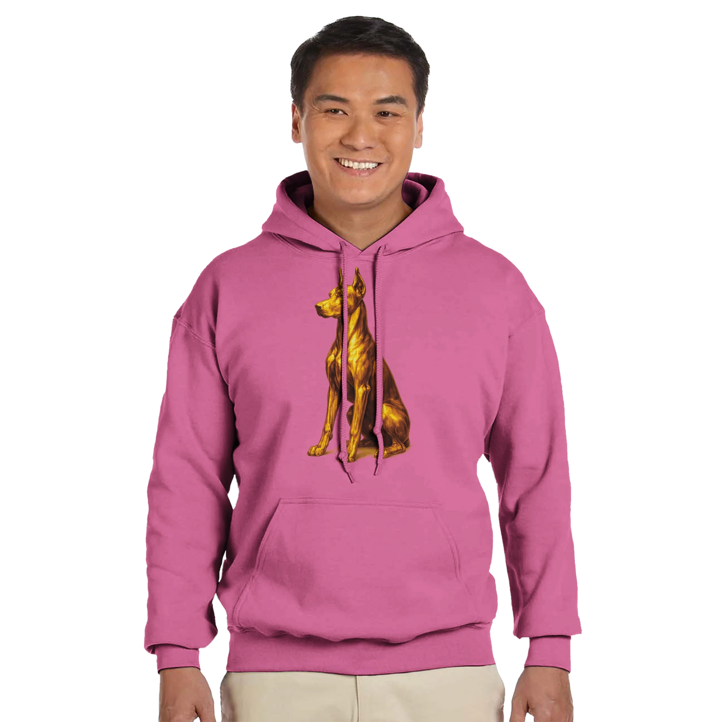 Sweat à capuche adulte unisexe classique rose Dobermann doré