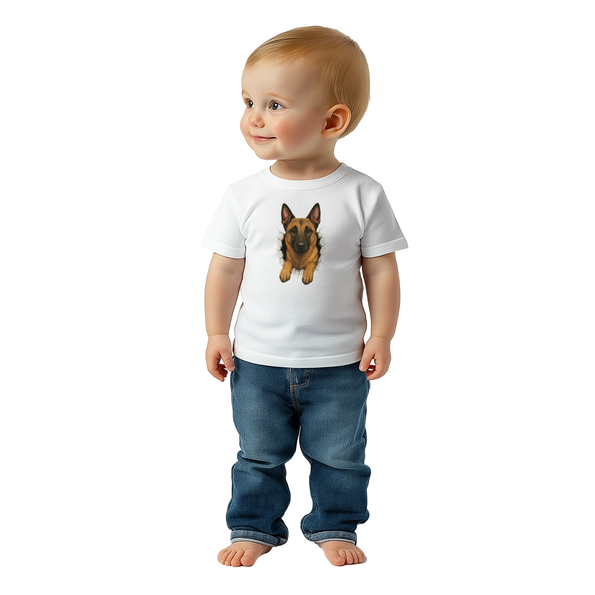 T-shirt-bébé classique blanc Malinois trou mur