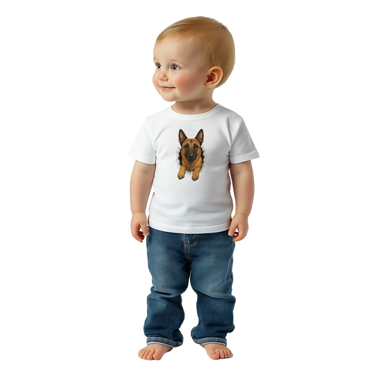 T-shirt-bébé classique blanc Malinois trou mur
