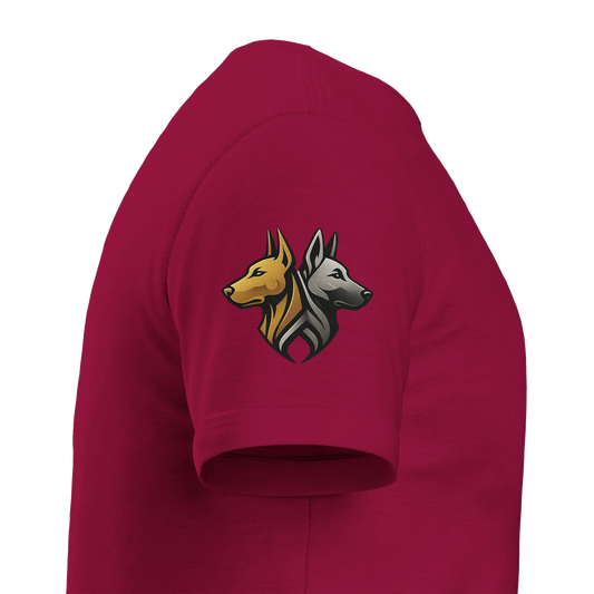 T-shirt unisexe épais ras du cou tête Dobermann arc en ciel1 avec logo sur manche droite MolossDesign