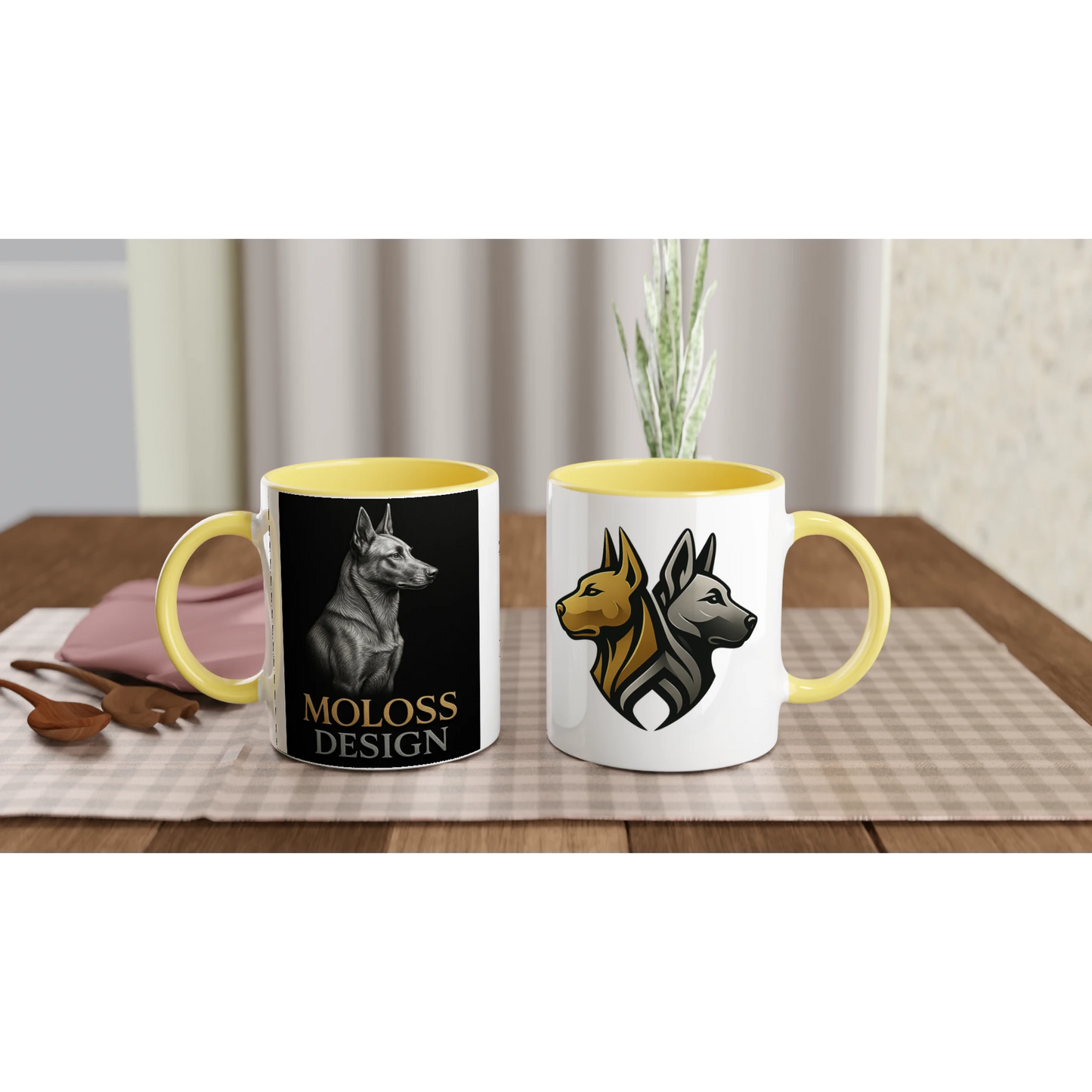 Mug céramique blanche 325 ml (11 oz) intérieur coloré jaune-affiche Malinois Molossdesign