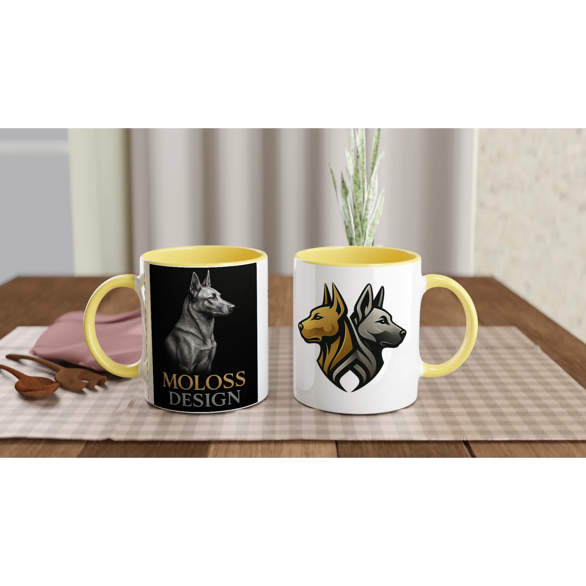Mug céramique blanche 325 ml (11 oz) intérieur coloré jaune-affiche Malinois Molossdesign