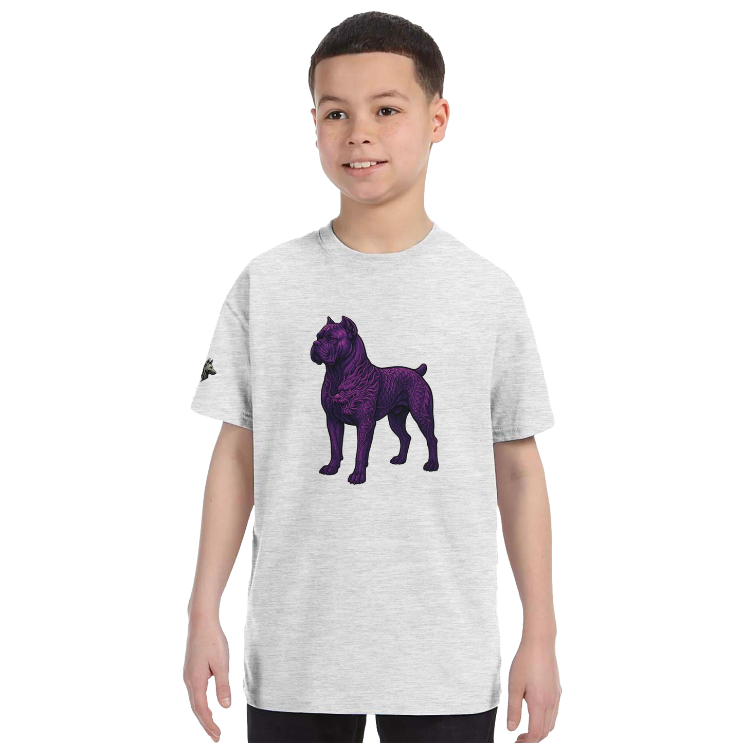 T-shirt enfant unisexe classique ras du cou blanc Cane Corso+Dragon