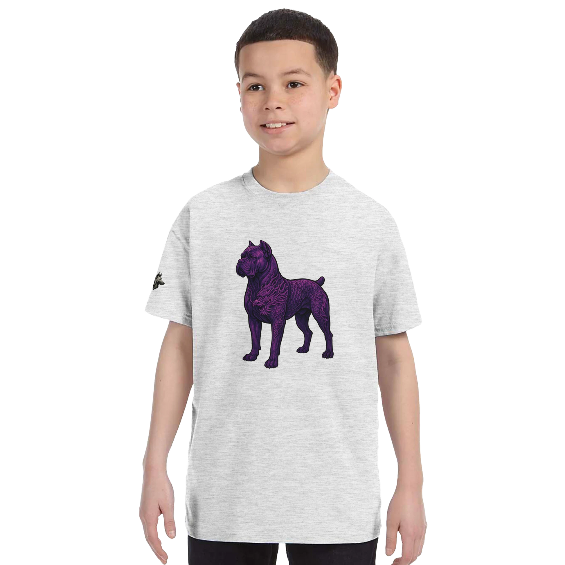 T-shirt enfant unisexe classique ras du cou blanc Cane Corso+Dragon