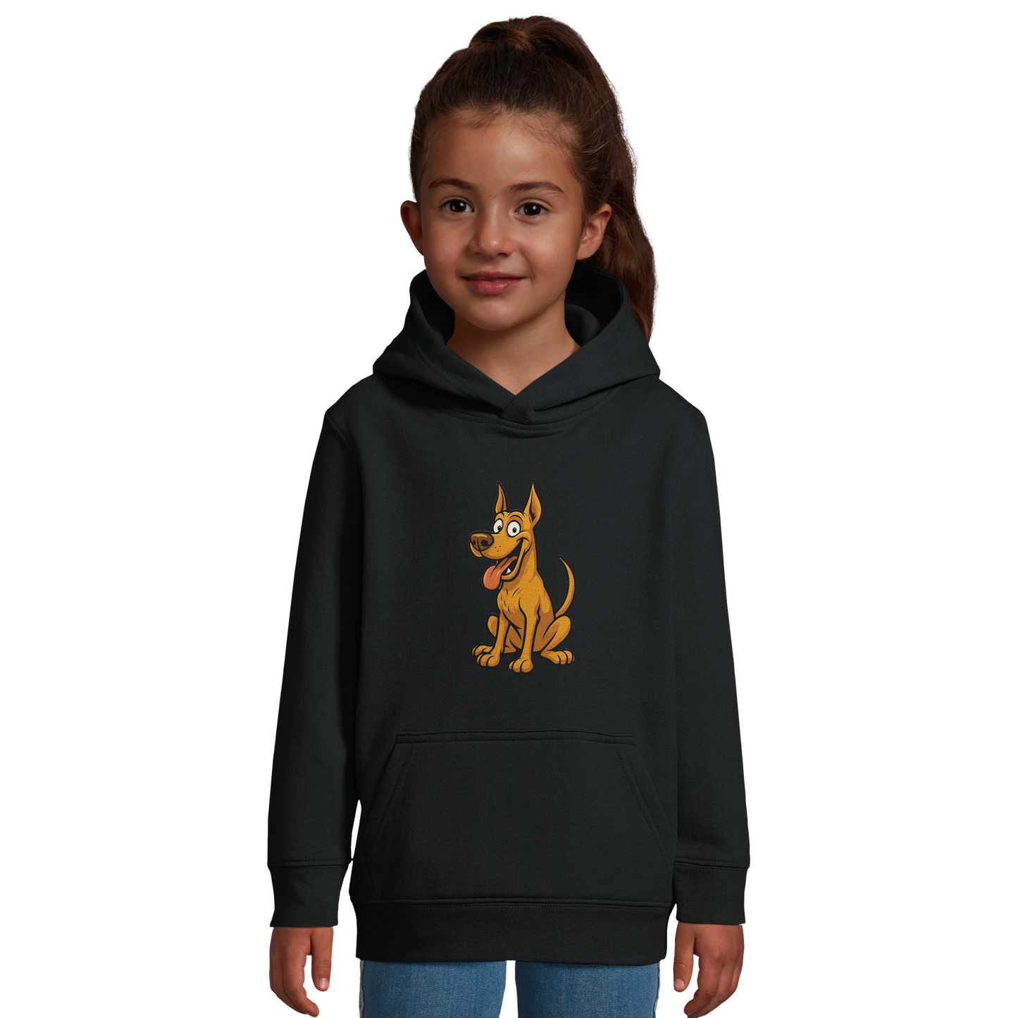 Sweat-shirt à capuche enfant noir Dobermann humour